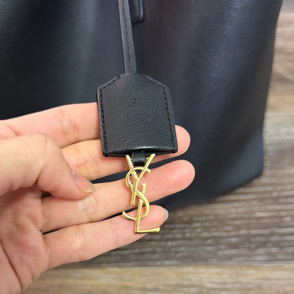 Saint Laurent Black Leather Tote with Gold YSL Charm and Pouch - Picture 7 of 16